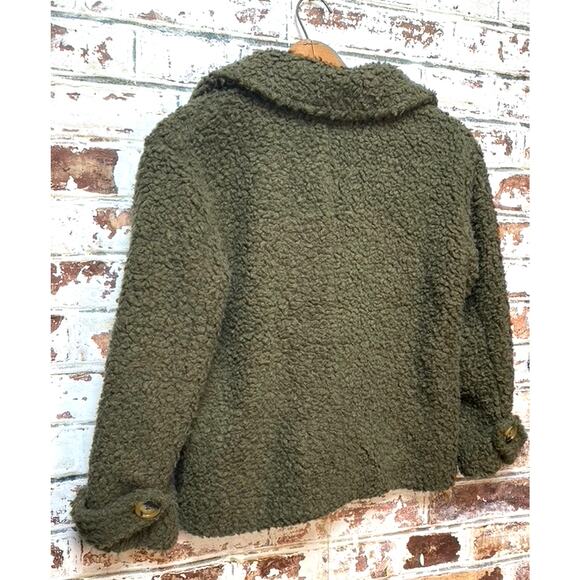 Free People Olive So Soft Faux Shearling Pea Coat Teddy Swing Jacket - Picture 11 of 11